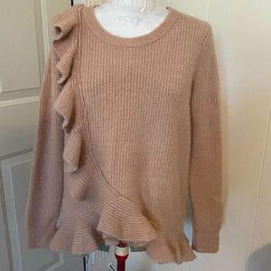 Kaari blue Pink Boho Ruffled Long Sleeve Scoop Neck Sweater Size L